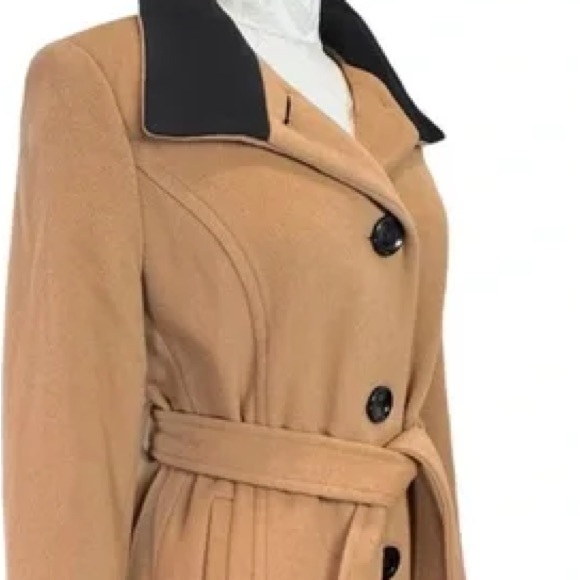 Vintage Cashmere Wool Coat Luxury Classic Two Tone Camel Tan Black Women Size XL - Picture 4 of 16